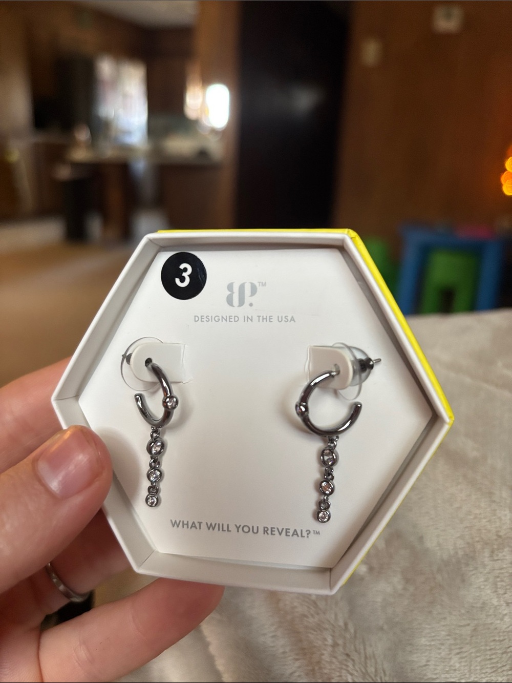 Silver-Tone Hoop Earrings with Crystal Dangle - Designed in the USA
